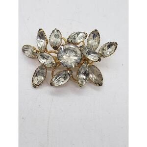 Vintage Brooch Clear Rhinestone Floral Pin Gold Swedge Set Judy Lee Beau